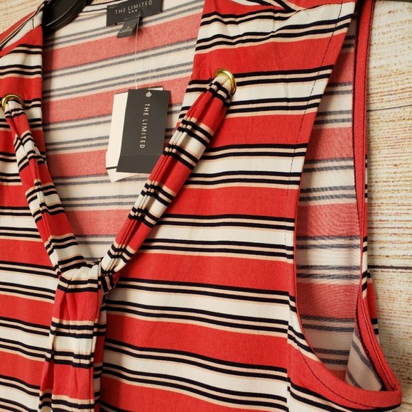 NEW STRIPPED TIE-NECK SLEEVELESS BLOUSE - Picture 4 of 7